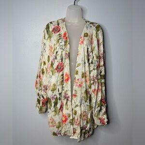 Anthropologie Floral Kimono Cardigan Sz OS Metallic Fibers Travel Vacation